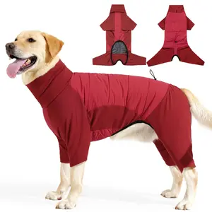 Winter Thick Warm Dog Sweatshirt, Full-Coverage Waterproof Windproof High-Neck Coat with Adjustable Leash Hole for Large Dogs, Snow-Proof