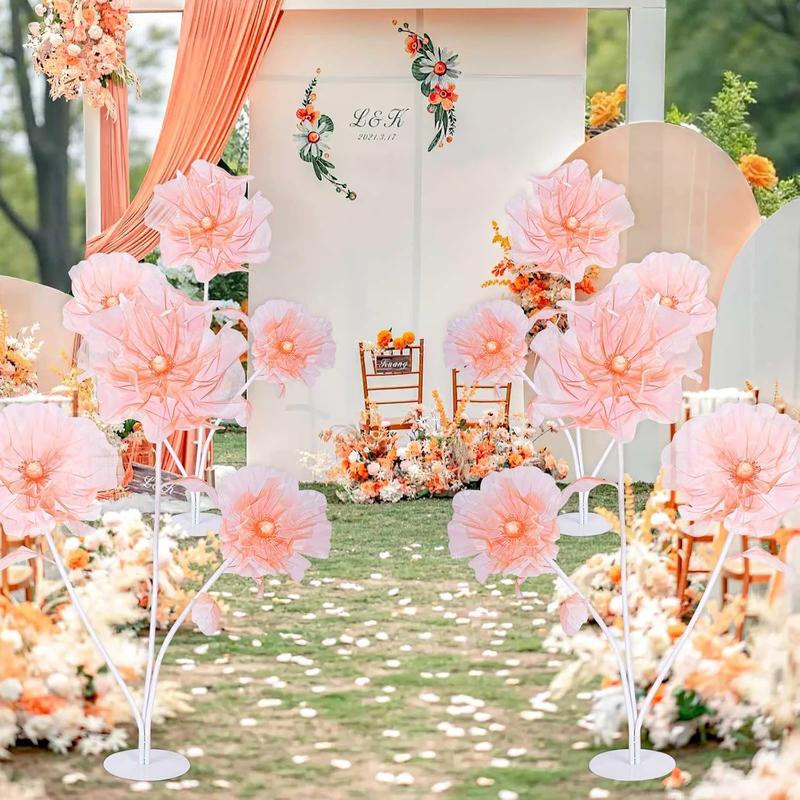 6 panels-5.58 ft Giant Flowers for Decoration,Large Fake Flower with Standing Stems and Base,Big Artificial Flowers for Home Decor,Wedding Background Decor,Shop Window Display,Banquet,Garden Party (Dark Champagne)