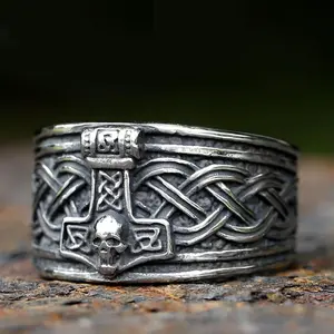 New viking Amulet Nordic Mjolnir Thor's Hammer And Skull Ring For Men Women Stainless Steel Male Anel Gift