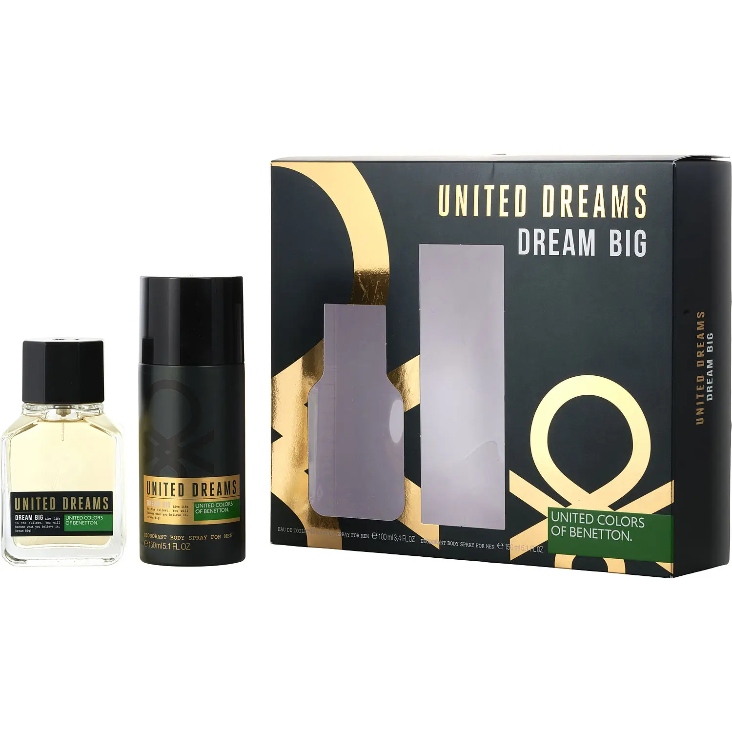 Benetton United Dreams Dream Big Set-Edt Spray 3.4 Oz & Deodorant Body Spray 5.1 Oz For Men