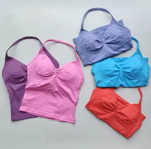 ARFTE Longline Strappy Gym Top Backless Gym Clothes Women Scrunch Built-in Bra With Removable Cups Yoga Tank Tops