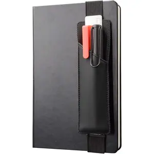 Adjustable Elastic Band Pen Holder, Pencil Holder, Pen Sleeve Pouch for Hardcover Journals, Notebooks, Planners, Binders, Fit Notebooks from 8" to 11" in Height, PU Leather, Detachable, Black