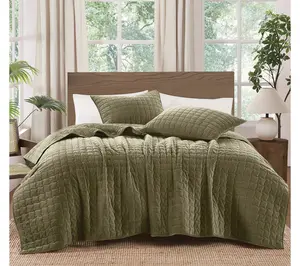 Brooklyn Loom Matte Cotton Velvet Wavy Square T/TXL Quilt Set