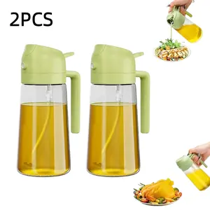 2pcs 470ML Glass Oil Sprayer Bottle, 2-In-1 Olive Oil Dispenser for Kitchen Cooking, Air Fryer, Salad, BBQ, Ideal for Camping & Grilling