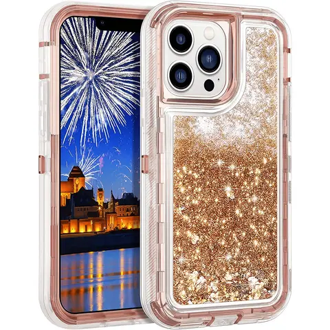 Entronix Case for Apple iPhone 16E/15/14/13/12/11/8/7/SE Plus/Pro Max - Liquid Glitter Triple-Layer Bumper Cover, Protective Smartphone Accessories