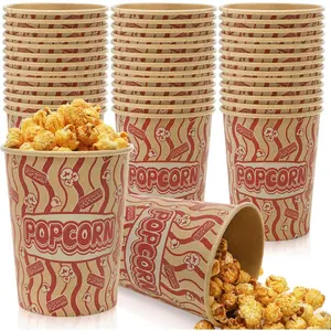 50 count Popcorn Buckets, 32 Oz -proof  Popcorn Cups, Disposable  Chips Container Tubs Bulk for Movie Night, Theater, , Party, Camping
