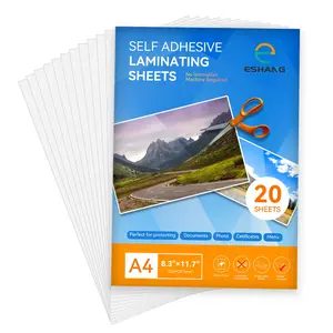 20 Pack Clear Glossy Self-Adhesive Laminating Sheets, A4 Size 8.3x11.7 Inch, Waterproof Photo Laminators, No Machine Required, Ideal for Protecting Docs & Menus