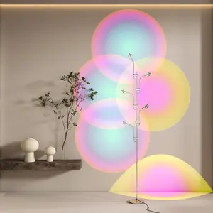 TACAHE Halo Projector Floor Lamp - 4000K LED with Replaceable Color Films - Light and Shadow Mood Light - Ambient Decor Lighting for Living Room - 73" - 12W - Chrome