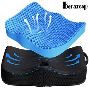 Benazcap Gel Seat Cushion - Large Double Thick Ergonomic Cushion for Pressure Relief & Coccyx Pain Relief - 3D Honeycomb Design - Premium TPE Material - Soft & Breathable - Waterproof - Ideal for Office & Outdoor Use - Computer Chair