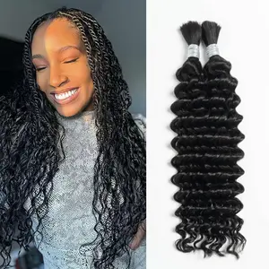 Style Icon Virgin Human Hair Bulk Hair Extensions for Boho Knotless Braiding Deep Wave Human Hair 95g/pack