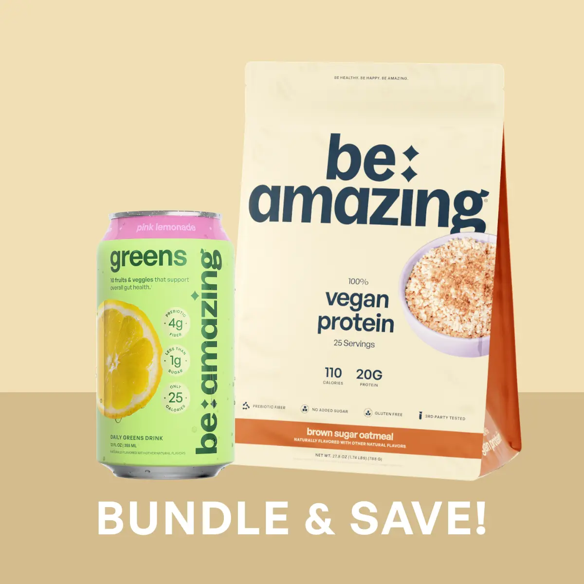Best Sellers Duo | Be Amazing Brown Sugar Oatmeal Vegan Protein Powder + Pink Lemonade Daily Greens Drink Bundle Flavor Beverage