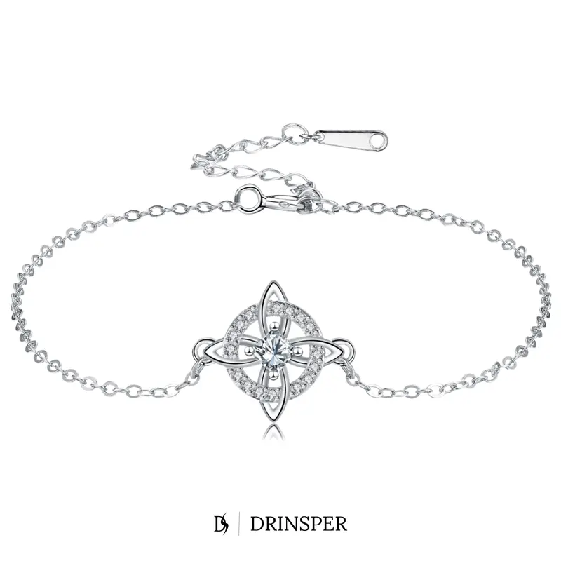 DRINSPER Women's Witchy Hecate Knot Copper Bracelet - Adjustable Celtic Protection Amulet with Cubic Zirconia, Crafted in Copper, Polished Finish, Gift-Ready with Polishing Cloth, Birthday Gift, Daily Wear, 6.7in + Ext, Wiccan Jewelry for Adults