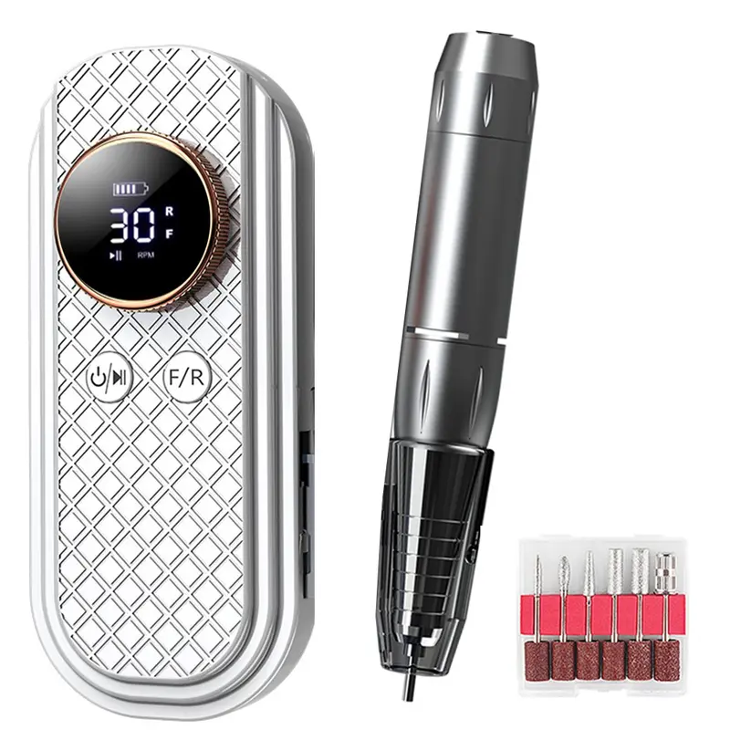Professional Electric Cordless Nail Drill File with 6 Nail Drill Bits, 35000RPM DIY Glitter Filer for Nails Kit Machine for Acrylic Nails Gel Polishing for Beginners, for Shaping, Gel Removal and Students in Training