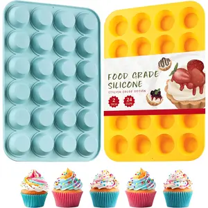 2PCS Silicone Mini Muffin Pan Set - 24-Cup Nonstick Baking Tin, BPA-Free, Dishwasher-Safe, Ideal for Baked Muffin Cakes, Tarts, Outdoor Fun