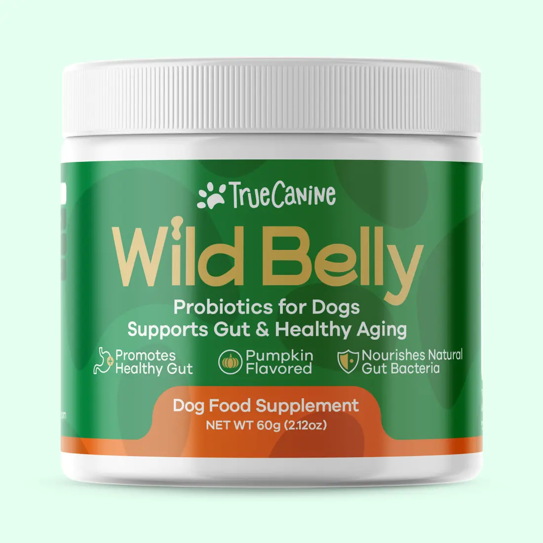 TRUECANINE Wild Belly Dog Probiotics for Gut Health, Itchy Skin & Shedding - 8.75B Spores, Pumpkin Flavor, 30-Day Supply
