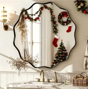 BEAUTYPEAK 24 Wavy Round Bathroom Mirror Wall Decor with Deep Frame BEAUTYPEAK 24 Wavy Round Bathroom Mirror Wall Decor with Deep Frame