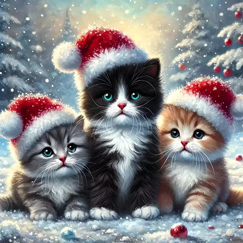 DIY 5D Diamond Painting Kit, Christmas Cat Theme Full Drill Mosaic Art, Home Wall Decor Gift, Craft Project for Adults and Kids