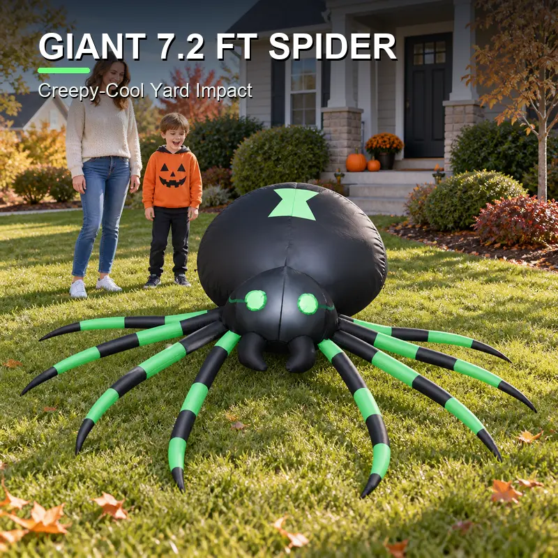 7.2FT LED Halloween Inflatable Spider – Giant Glowing Blow Up Spider with Bright Lights, Outdoor Yard Decor for Lawn Garden Party, Includes Blower Fan, Stakes & Ropes