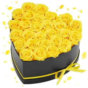 Forever Flowers 27 Preserved Roses In A Heart Shape Box, Eternal Immortal Bouquet Gift For Women, Wife, Girlfriend – Ideal For Birthday, Anniversary, Valentine's Day, Mother's Day, Christmas, Yellow