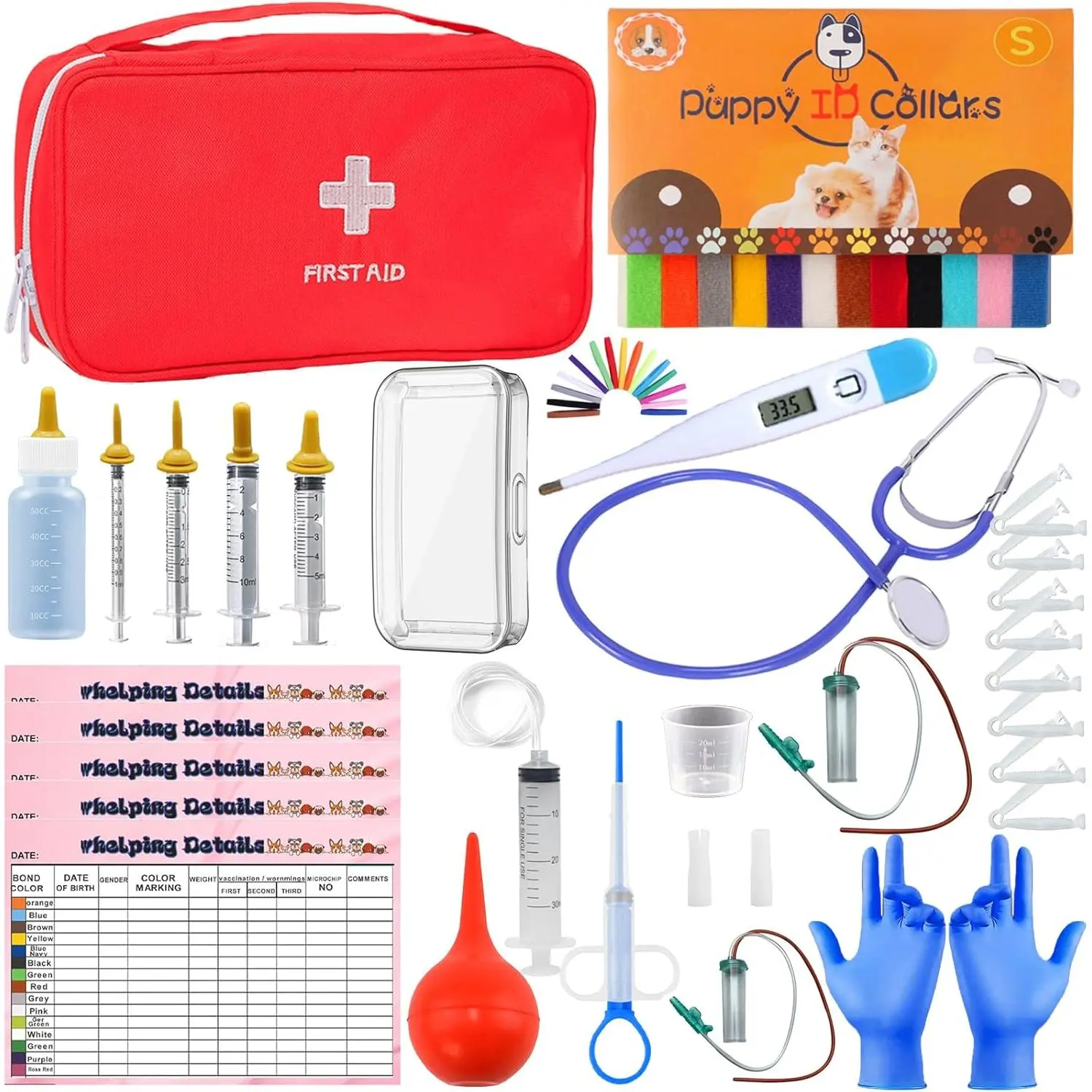 Newborn Pet Whelping Kit for Puppies and Kittens, Essential Birth Supplies with Feeding Bottle, Reusable Nursing Set for Baby Animals, Safe and Durable Care Accessories, Complete Neonatal Care Package two  dogs  one  leash dog  bowl  upgrade slow  drinker