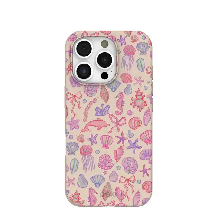 Ocean Seashell and Marine Life Phone Case – Cute Pastel Pink and Purple Dolphin, Seahorse, Starfish, Jellyfish, Coral Design – Compatible with iPhone 7-16, Samsung Galaxy S21-S24, Google Pixel – Beach Summer Aesthetic Protective Cover