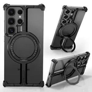 Fin Oatsbasf Metal Frameless Phone Case for Samsung Galaxy S25 Ultra with Stand 360° Rotation Magnetic Phone Cover Shockproof Bumper