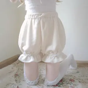 Victorian Sweet Lolita Short Pants Women Bow Ruffles Elastic Waist Safety Shorts Winter Warm Multilayer Fleece JK Bloomers