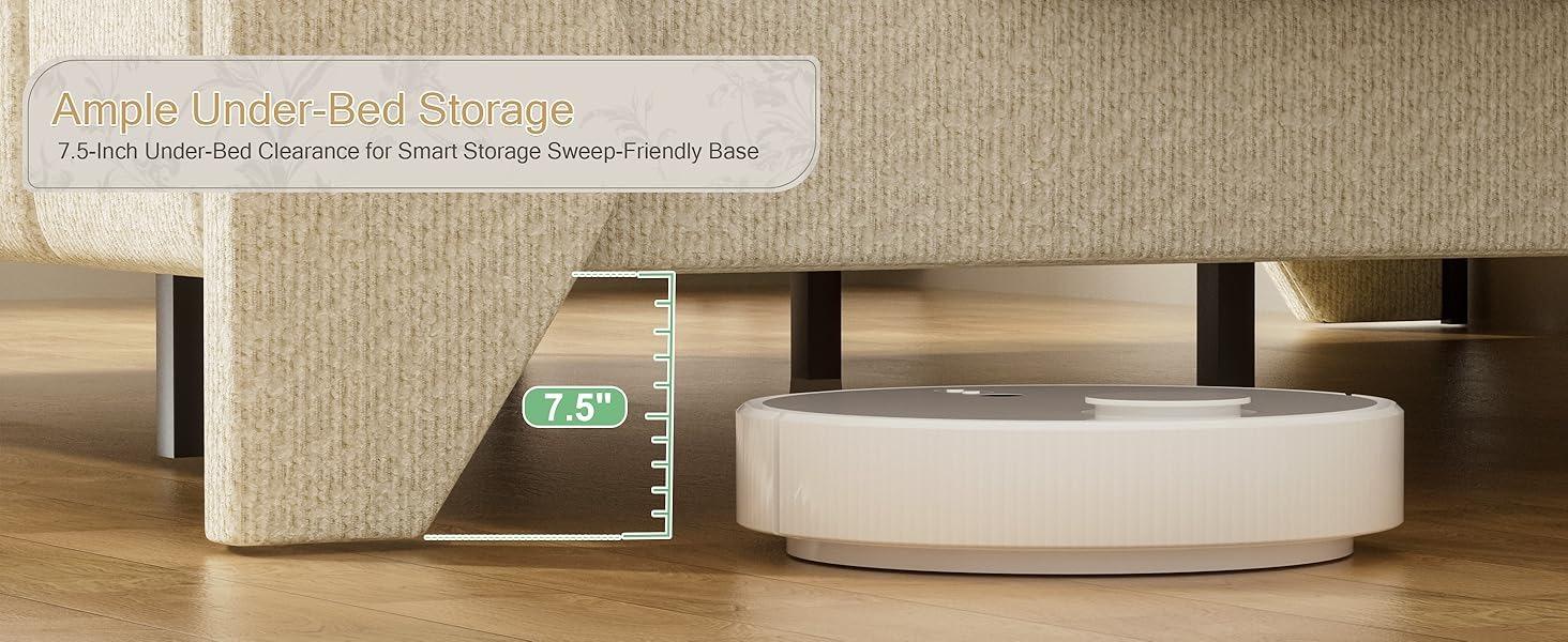 Yechen Boucle Wingback Full Bed Frame, Ivory Upholstered Platform Bed with Enclosed Footboard | Vertical Channel Tufting | Easy Assembly & Noise-Free | No Box Spring Needed