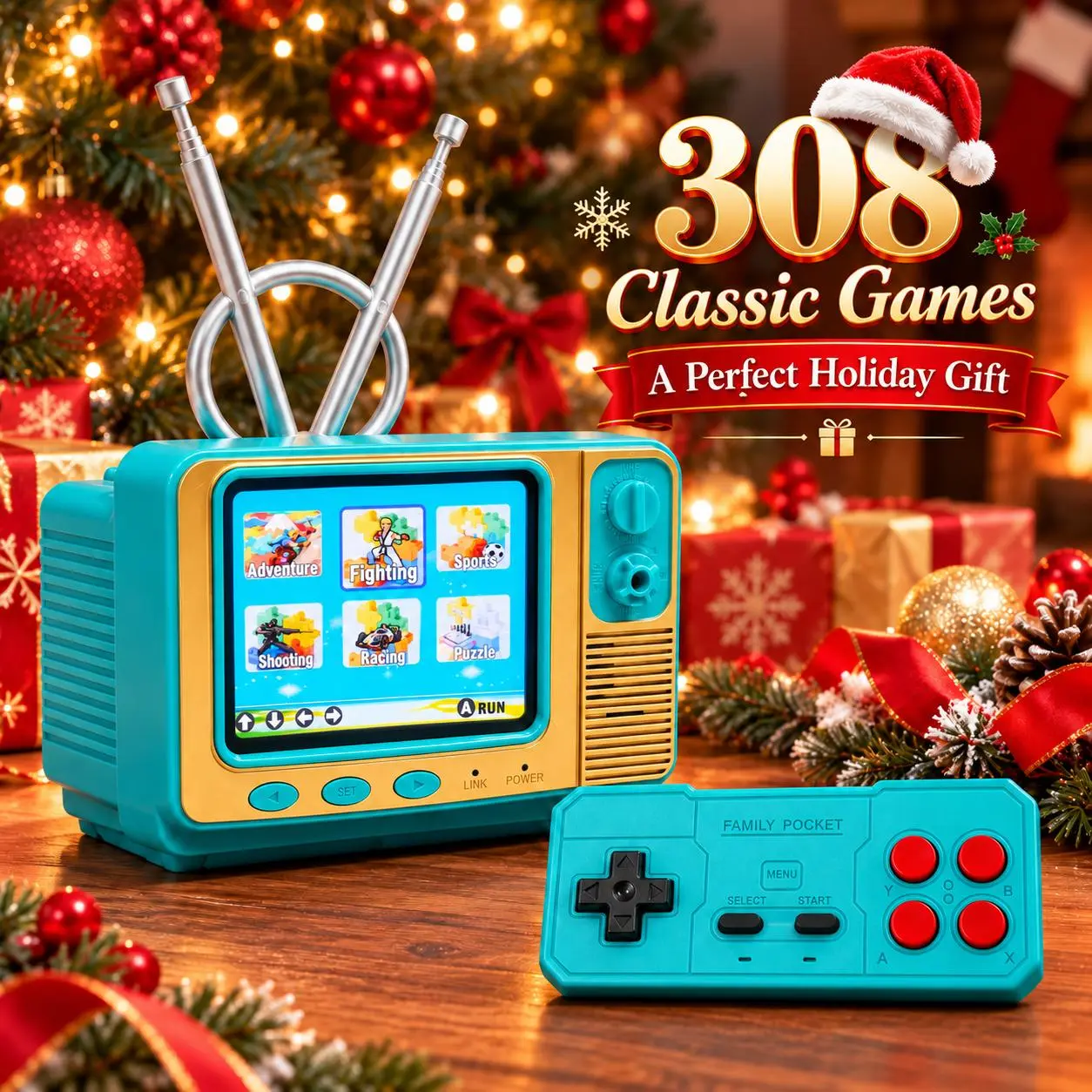 Family Pocket Retro Game Console with TF Card Slot for 308 Classic Games Included TF Card for Easy Access to Fun