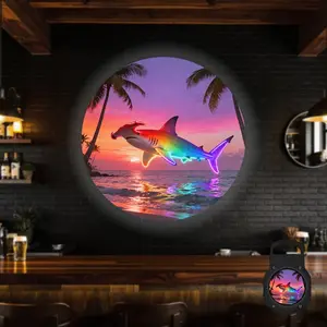 2D Flat, 1 pc, Rainbow Hammerhead Shark & Tropical Sunset Pattern, Portable LED Pattern Projector Light, USB Interface, 360° Rotation, Suitable for Beach Parties & Summer Events, Ideal for Living Room & Patio, A Perfect Gift for Beach Goers & Shark Enthus