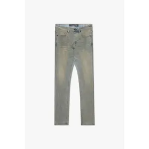 Men's Spandex-Cotton Skinny Dirty Light Blue Washed Jeans, Menswear Bottoms