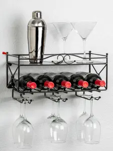 Mango Steam Wall Mounted Wine Rack with Stemware Holder, 2 Tier, for Kitchen and Bar - Utensils