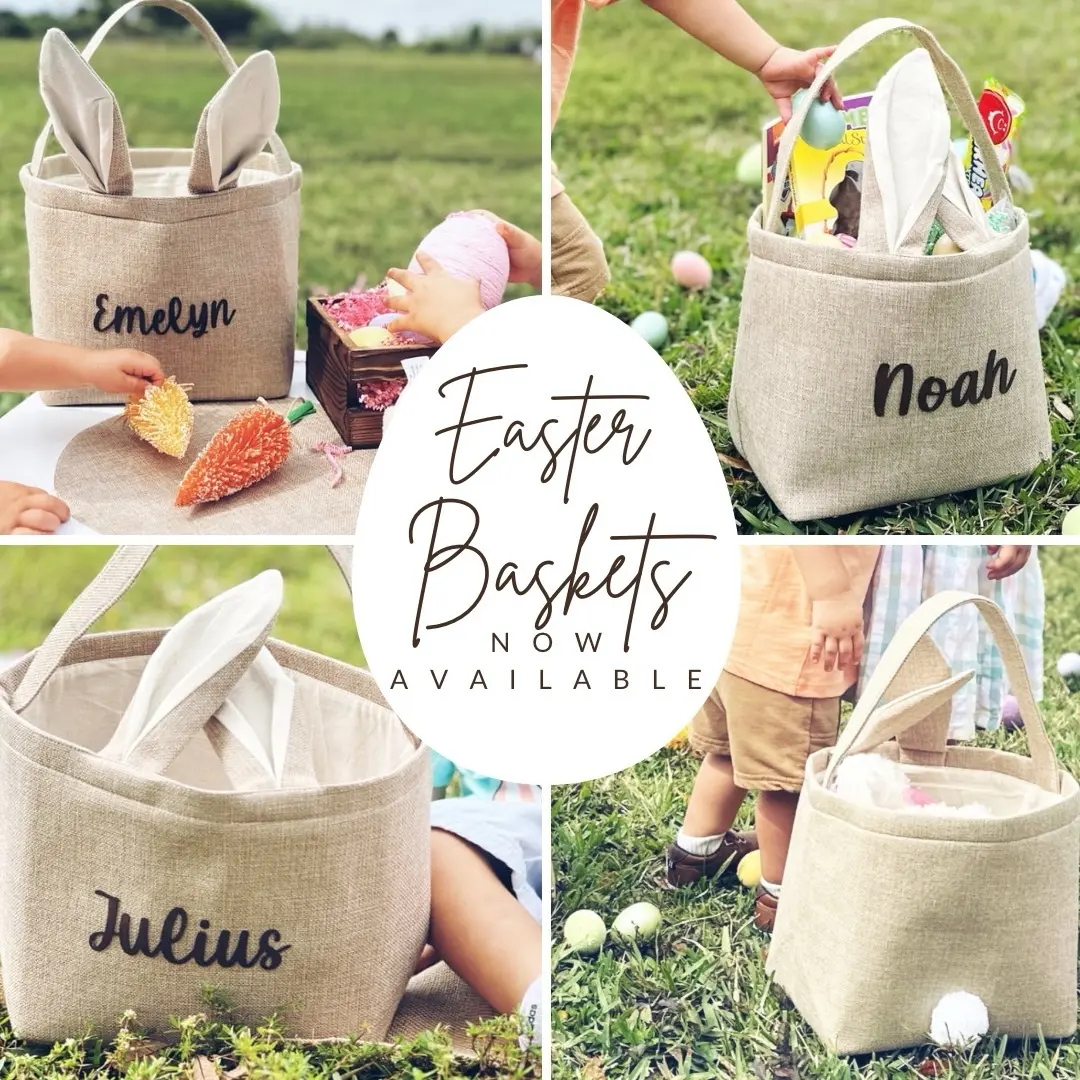 Gmr Custom Creations | Burlap Neutral Easter Baskets w Bunny Ears and Tail for Kids | Easter Egg Hunt Activities | Easter Gifts for Toddlers | Lightweight Basket Organizer
