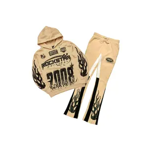 Amos Beige Stacked Flare Hoodie Track Set