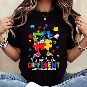 [Youth & Adult] Autism Puzzle Piece Character With Sunglasses And Text It S Cool To Be Different Tshirt Short Sleeve Casual Wear For Autism Awareness GEHH