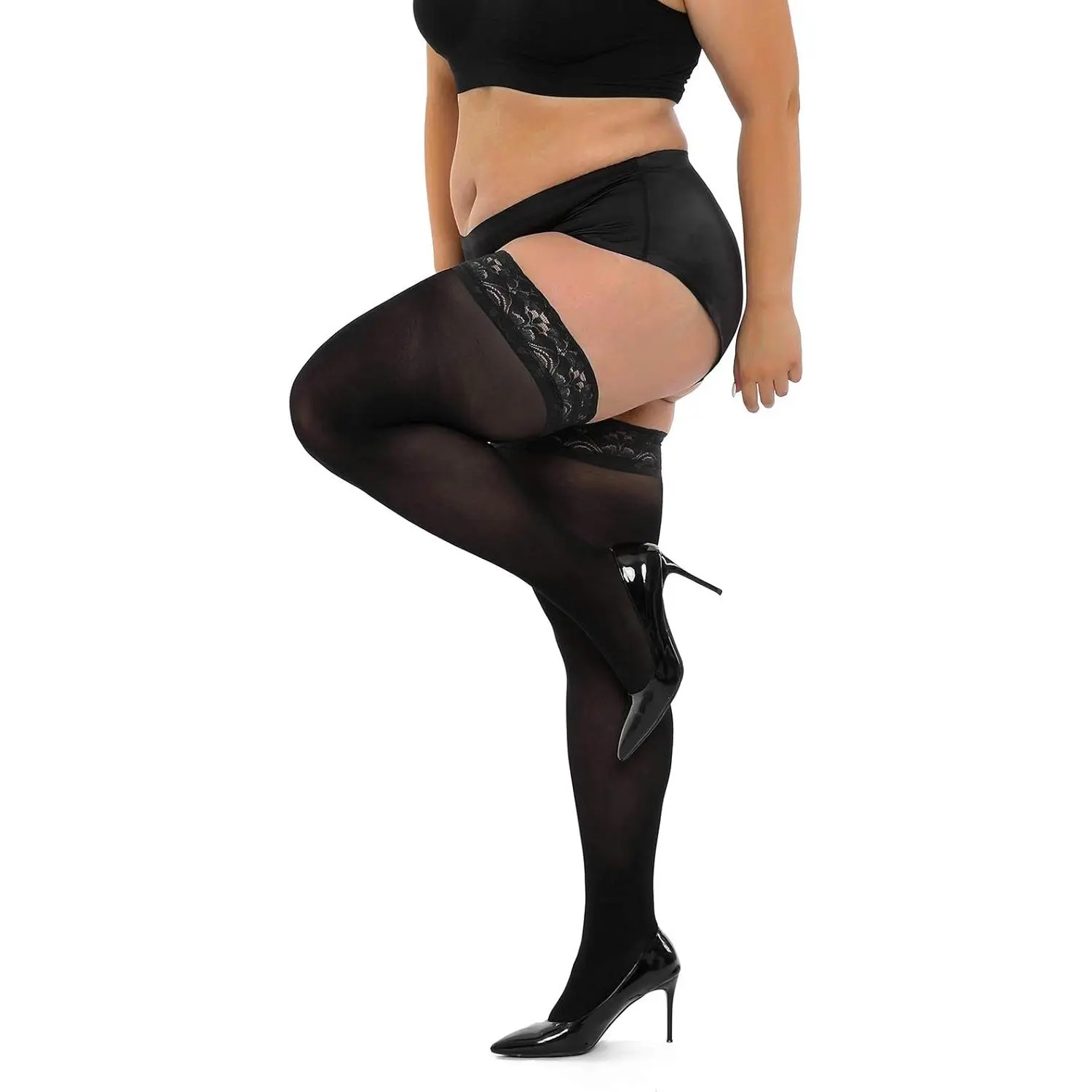 HONENNA Women's Plus-Size Thigh-High Stockings - Semi-Sheer Stay-Up Lingerie Lace-Top Pantyhose, Fashion Accessory for Curvy Ladies, Elegant Clothes Addition, Lady