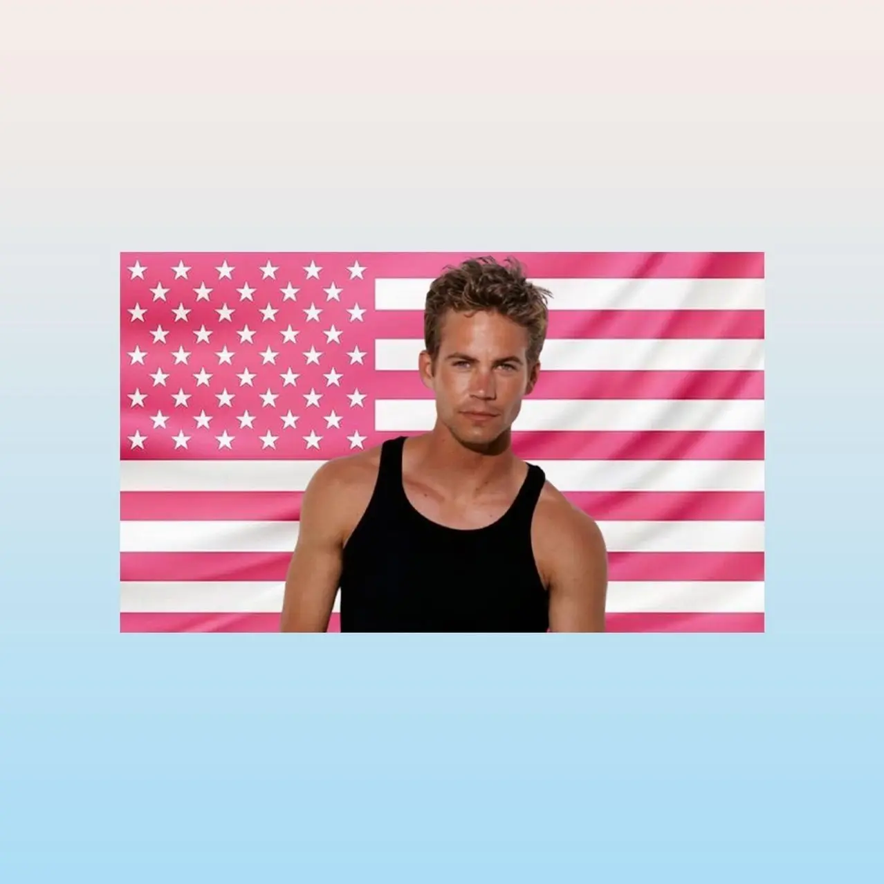Young Paul Walker Pink American Flag Tapestry – Actor Wall Art | Fast Car Fan Decor | Aesthetic Pink Flag | Movie Lover Gift