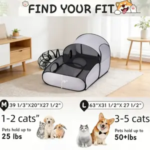 Portable Cat Kitten Fence with Tunnel, 2 Connected Enclosed Areas, Ideal Outdoor Cat Tent, Portable Pet Barrier, Durable Design, Convenience
