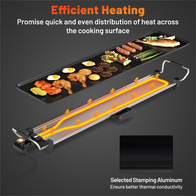 36 inch Electric Griddle Teppanyaki Grill, Barbecue Griddles Table Top with Nonstick Surfaces Adjustable Temperature Setting Christmas Festival Gift