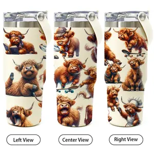 1 Pc 30oz Christmas gift double wall insulated mug with handle, leak-proof stainless steel vacuum cup, Thermos cup, adorable highland cow holiday design, hot cold drinks tumbler for women and men, perfect present idea, keep warm 12 hours and cold 24 hours