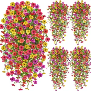 Artificial Hanging Flowers for Outdoors Decorative Summer Decoration, 4PCS or 8PCS Upgrade UV Resistant Faux Silk Hanging Plants for Outside, Garden, Porch, Window, Home Decor Ornaments, Fake Flower (Summer Color, 4 PCS or 8PCS)