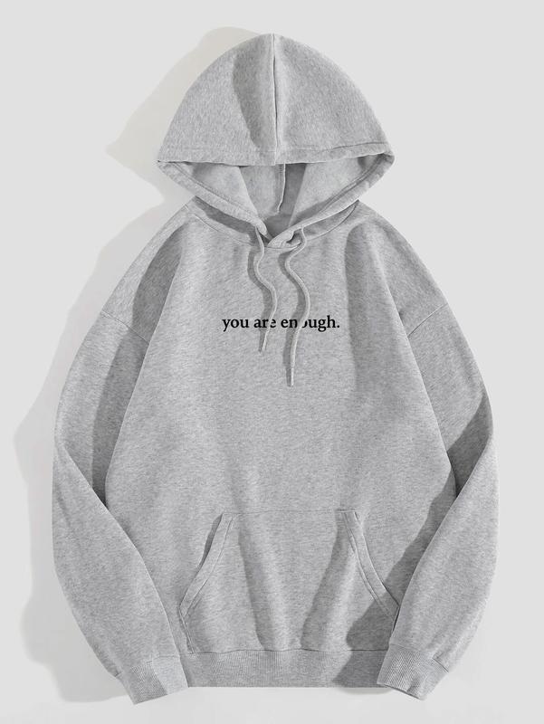 Inspirational Letter Print Plush Hoodie Unisex Oversized Pullover with Kangaroo Pocket Long Sleeves Winter Casual Hoodie in White Gray Black Apricot Pink Green Red Purple Khaki Sky Blue Beige