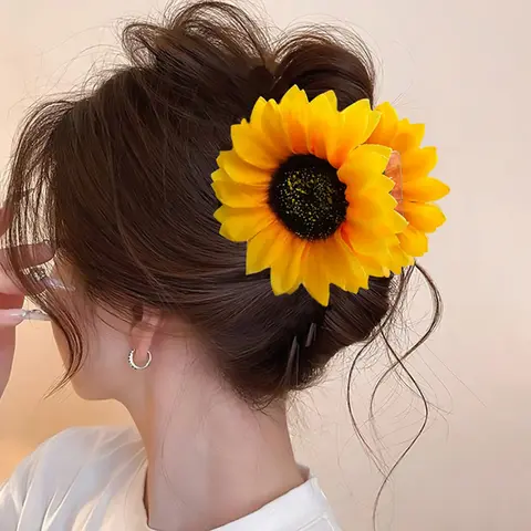 Sweet Sunflower Hair Claw Clip, Simple Fresh Versatile Flower Hair Claw, Multi-Use Rear Head Disk Shark Clip Hair Accessory, Flower Hair Clips