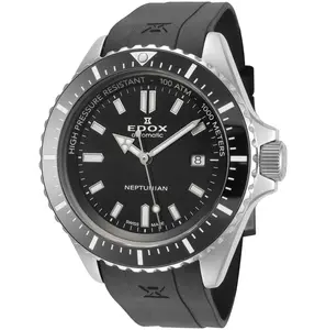 Edox Men's SkyDiver Round Mechanical Automatic Watch, 44mm, 1000 m Water Resistance, Calendar Function, Rubber Strap, 80120-3NCA-NIN