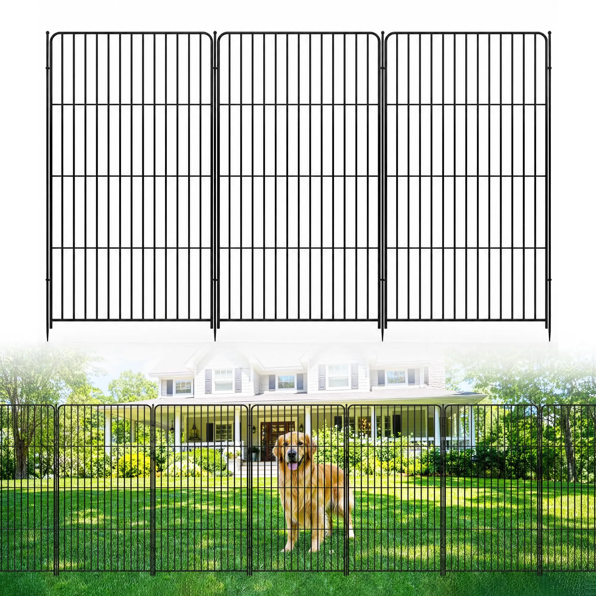 Metal Coated Iron Garden Fence Panels - Rust Proof, All-Weather Ready, No Dig, Modular Customizable Layout, Easy DIY Install, Flower Bed Border, Yard Animal Barrier, Looks Good From Every Angle