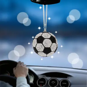 Sport Style Soccer Car Hanging Ornament – Sparkling Rhinestone Ball Mirror Decor