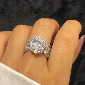 JJ CHIC 3CT Radiant Cut Ring for Women, 925 Sterling Silver with 5A Cubic Zirconia Engagment Ring Jewelry, Bridal Ring & Vintage Anniversary Wedding Gift