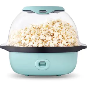Deluxe Stirring Popcorn Maker - Hot Oil Electric Popcorn Popper with Butter-Warming Tray, Clear Serving Bowl, Storage Lid & Measuring Cup - 24 Cups, Aqua