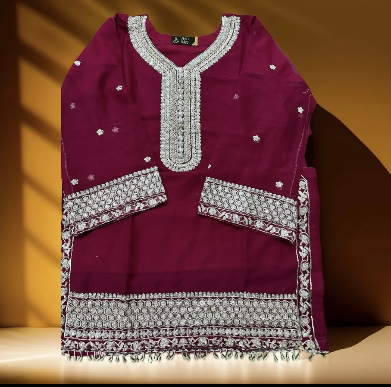 wemen clothing > Eid outfit >Kurta set> Hot pink >3 piece suit set >festival wear > chiffon Embroidered Womenswear Womenswear