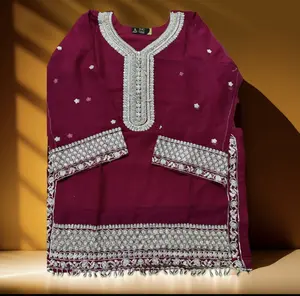 wemen clothing > Eid outfit >Kurta set> Hot pink >3 piece suit set >festival wear > chiffon Embroidered Womenswear Womenswear